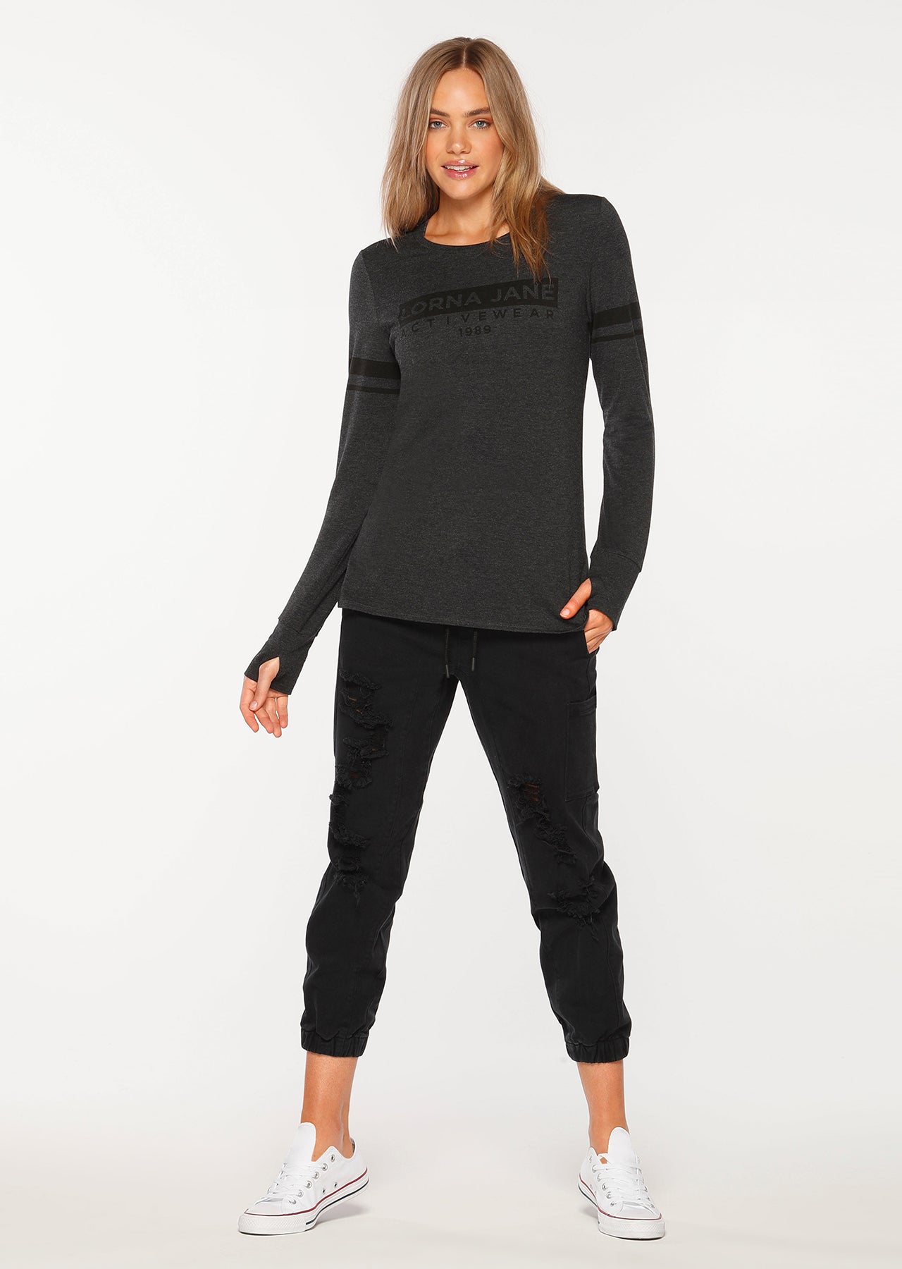 Lorna Jane Classic L/Slv Active Top - Black Marl