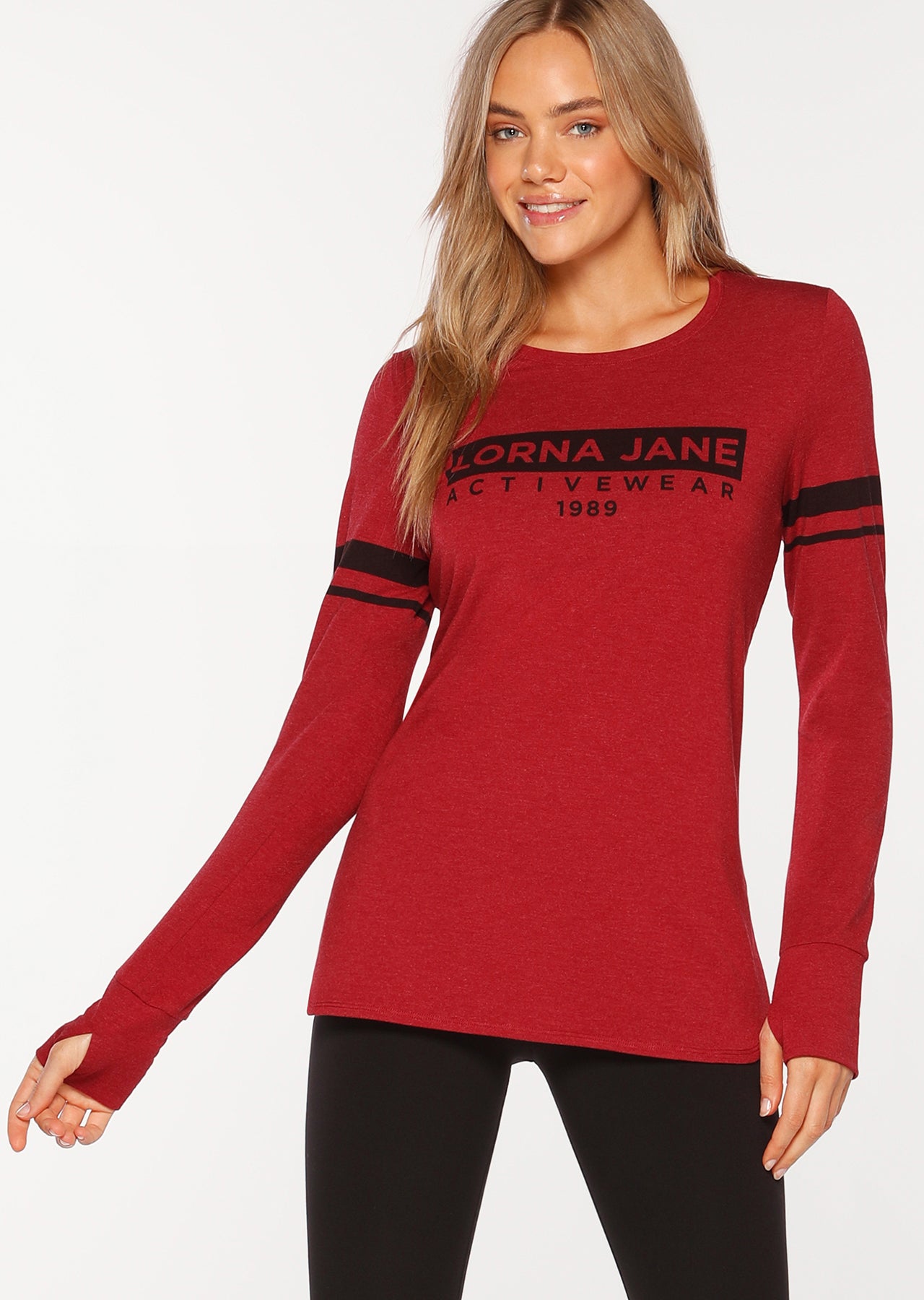 Lorna Jane Classic L/Slv Active Top - Dark Red Marl