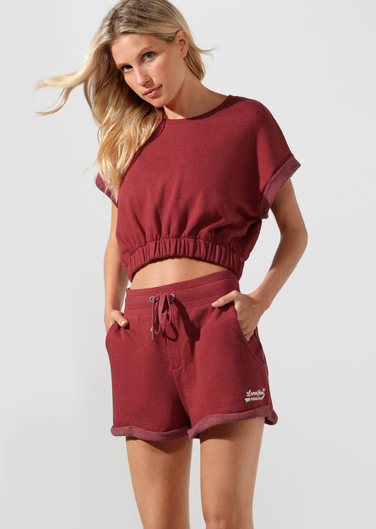 Lorna Jane Complete Comfort Cropped Sweat - Dark Red Marl