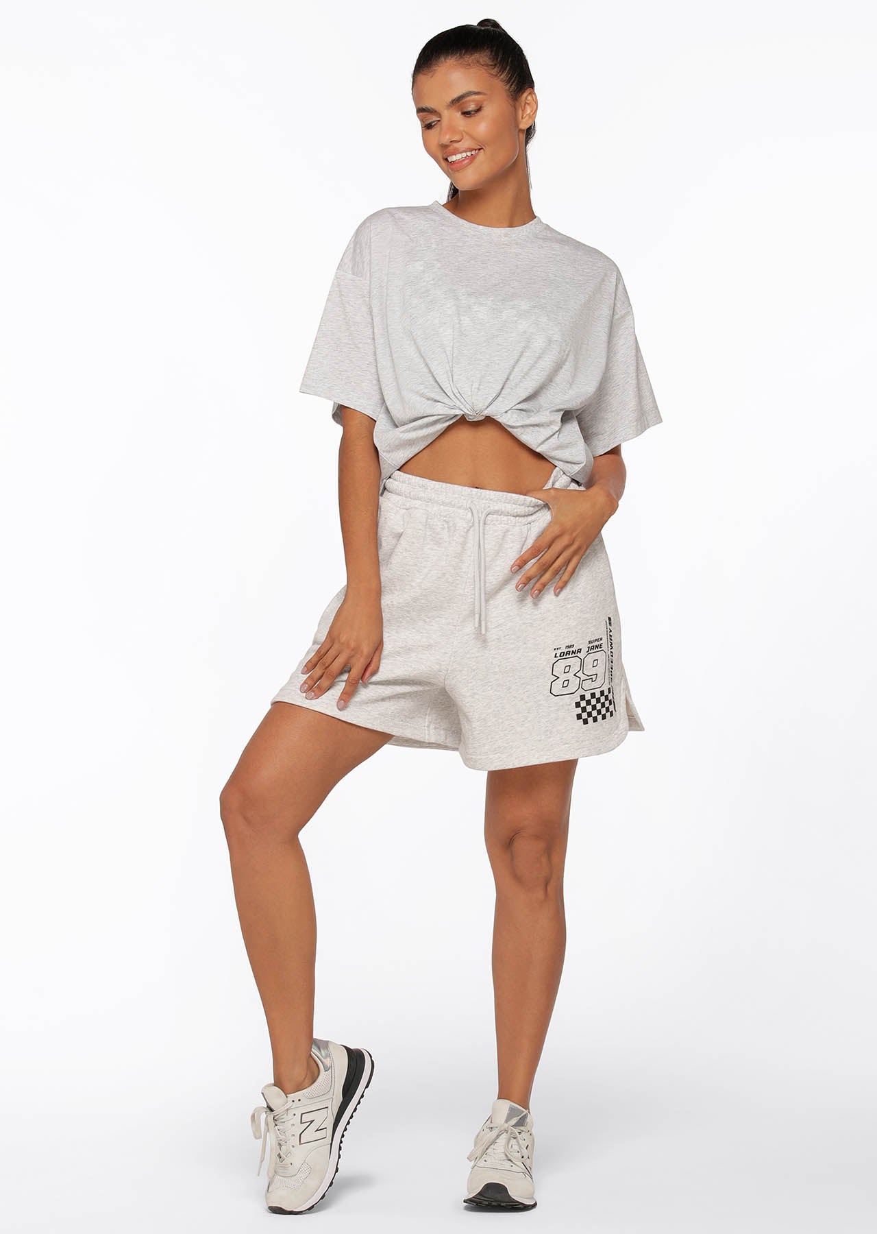 Lorna Jane Fast Lane Oversized Tee - Light Grey Marl