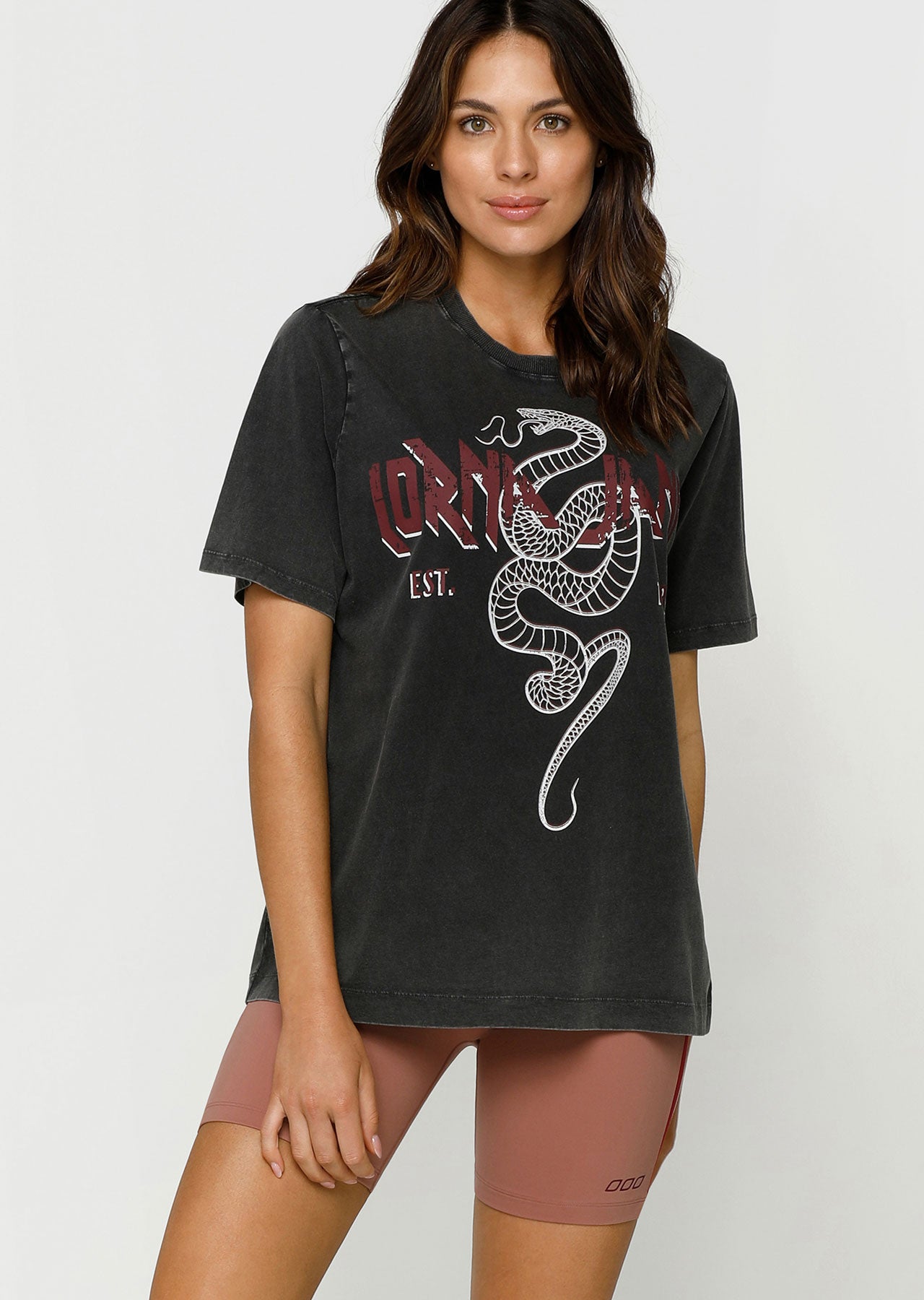 Lorna Jane Grunge Snake Oversized Tee - Washed Black