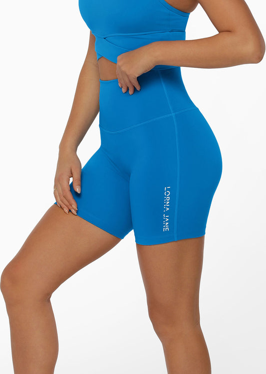 Lorna Jane Hi-Fold No Chafe Lotus Bike Shorts - Cornflower