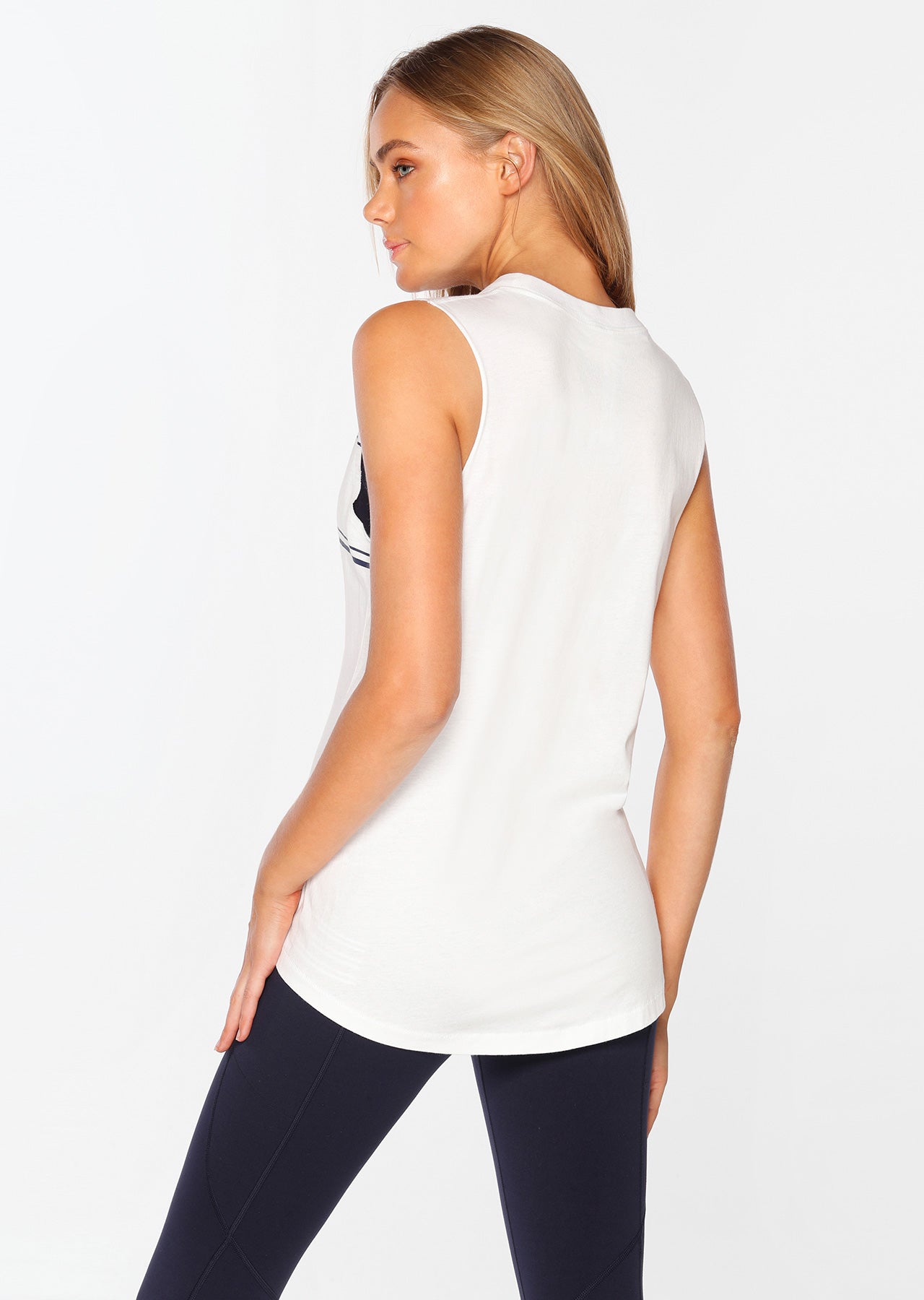 Lorna Jane Iconic Muscle Tank - White/French Navy