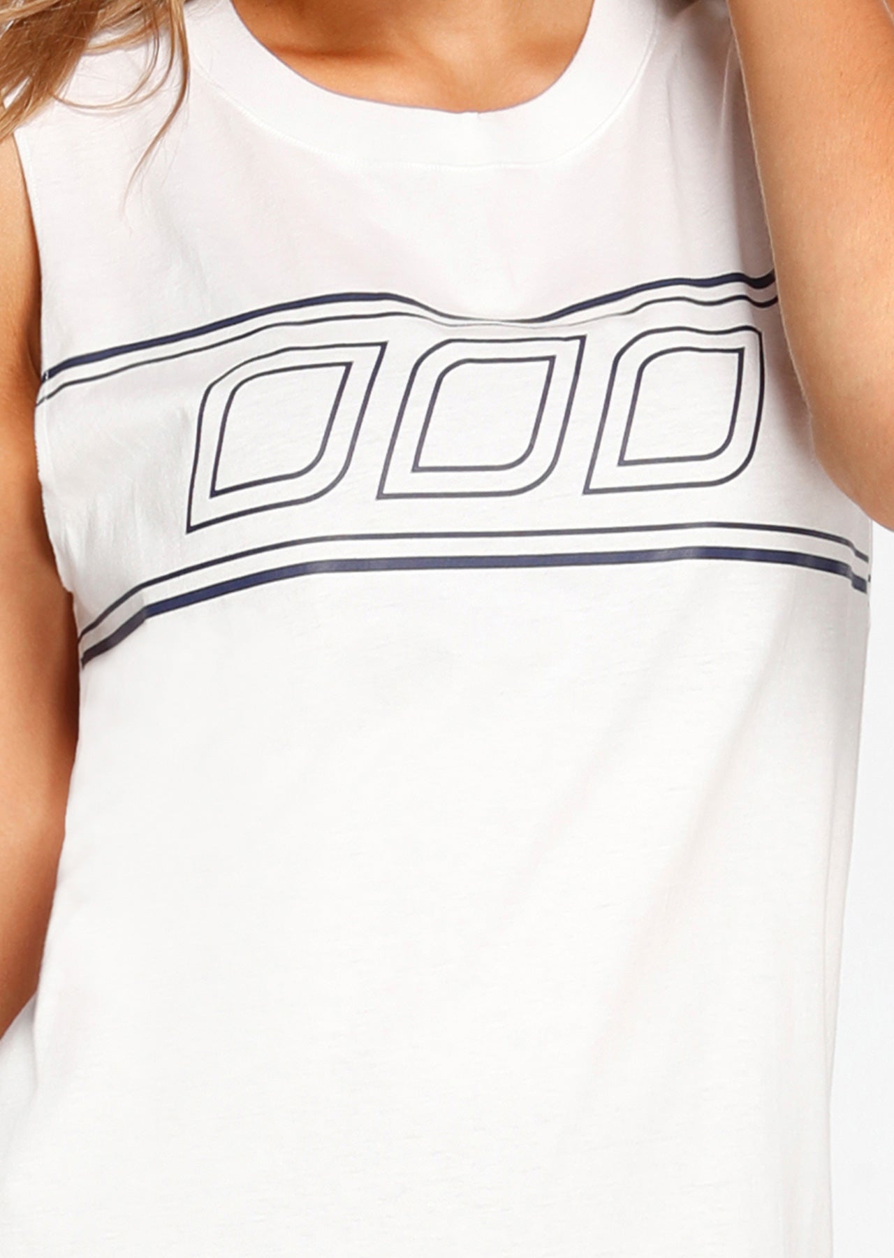 Lorna Jane Iconic Muscle Tank - White/French Navy