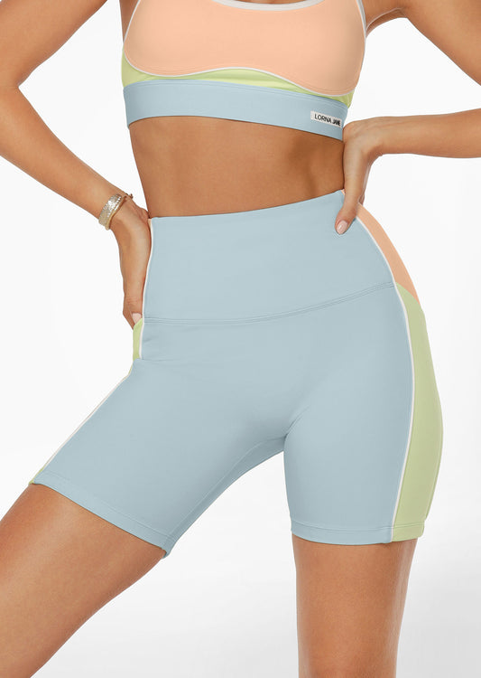 Lorna Jane Rainbow Splice No Ride Booty Pocket Bike Shorts - Rainbow Splice