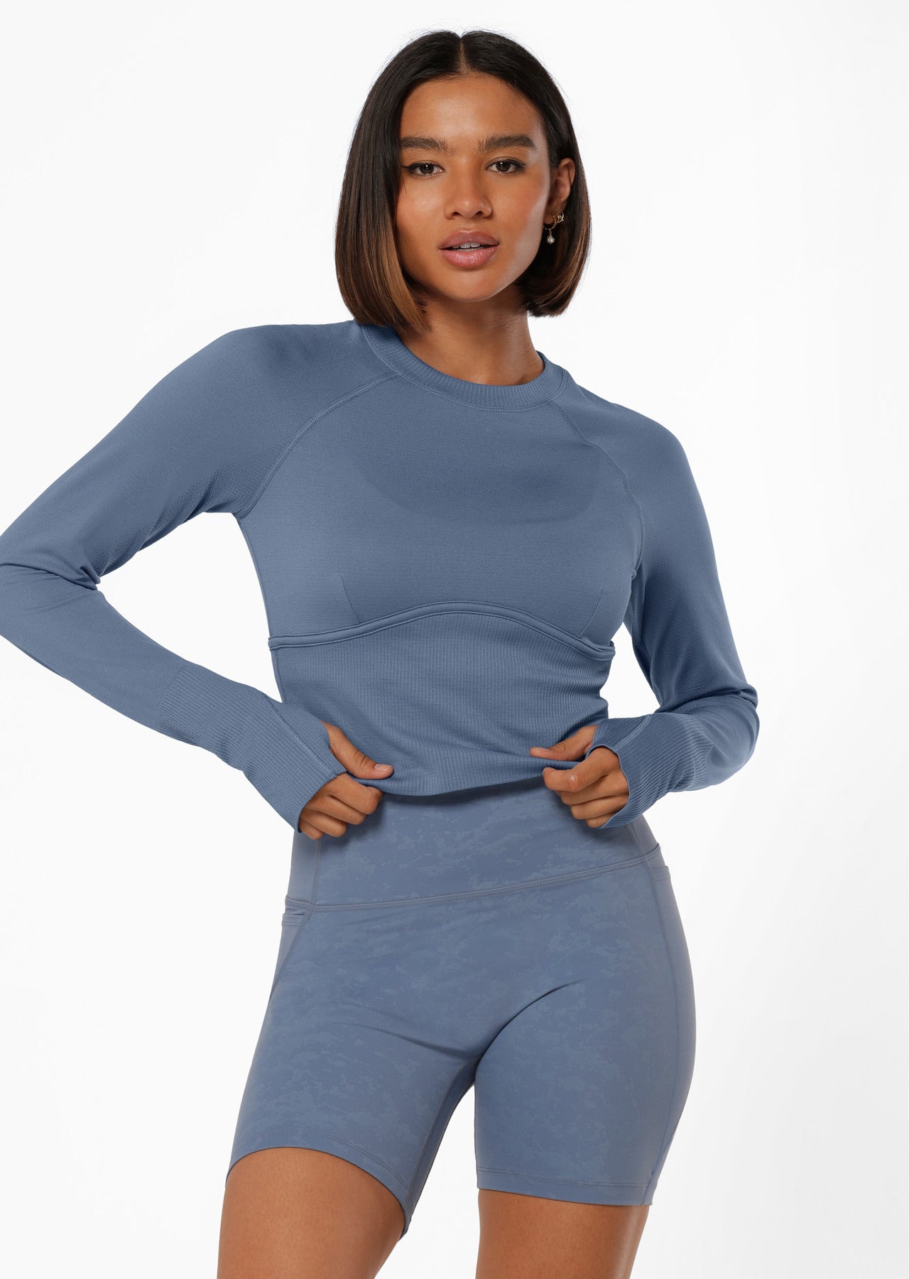 Lorna Jane Seamless Contour Cropped Long Sleeve Top - Misty Blue