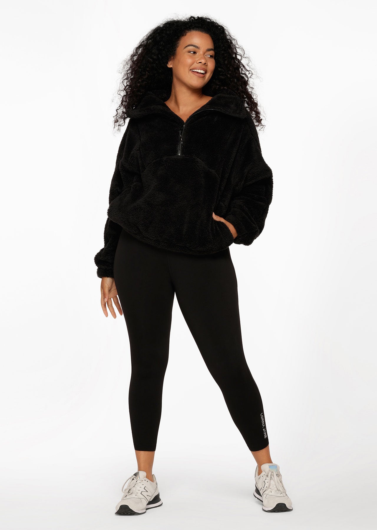 Lorna Jane Zip Front Teddy Pullover - Black