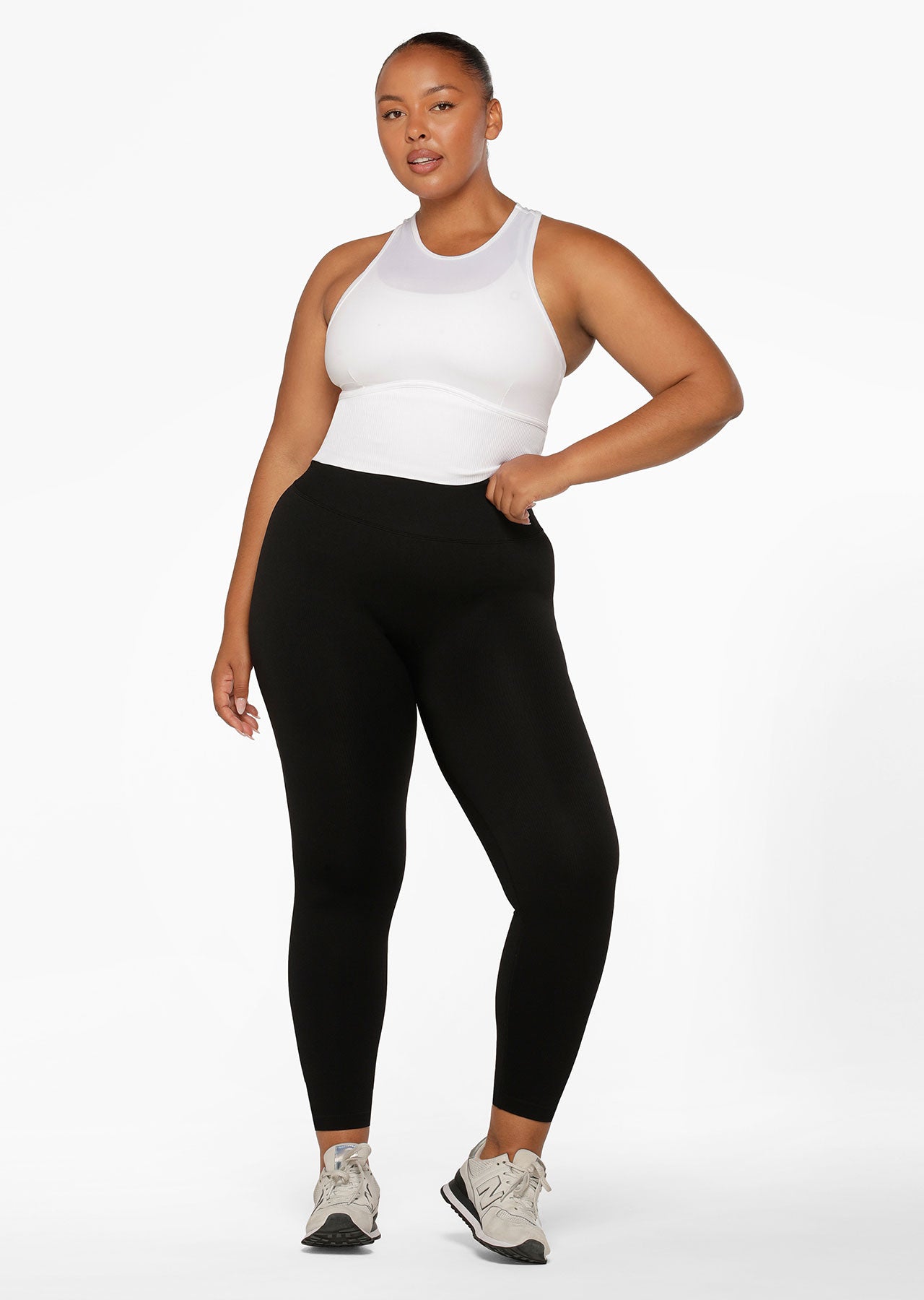 Lorna Jane Tempo Ribbed Seamless Ankle Biter Leggings - Black