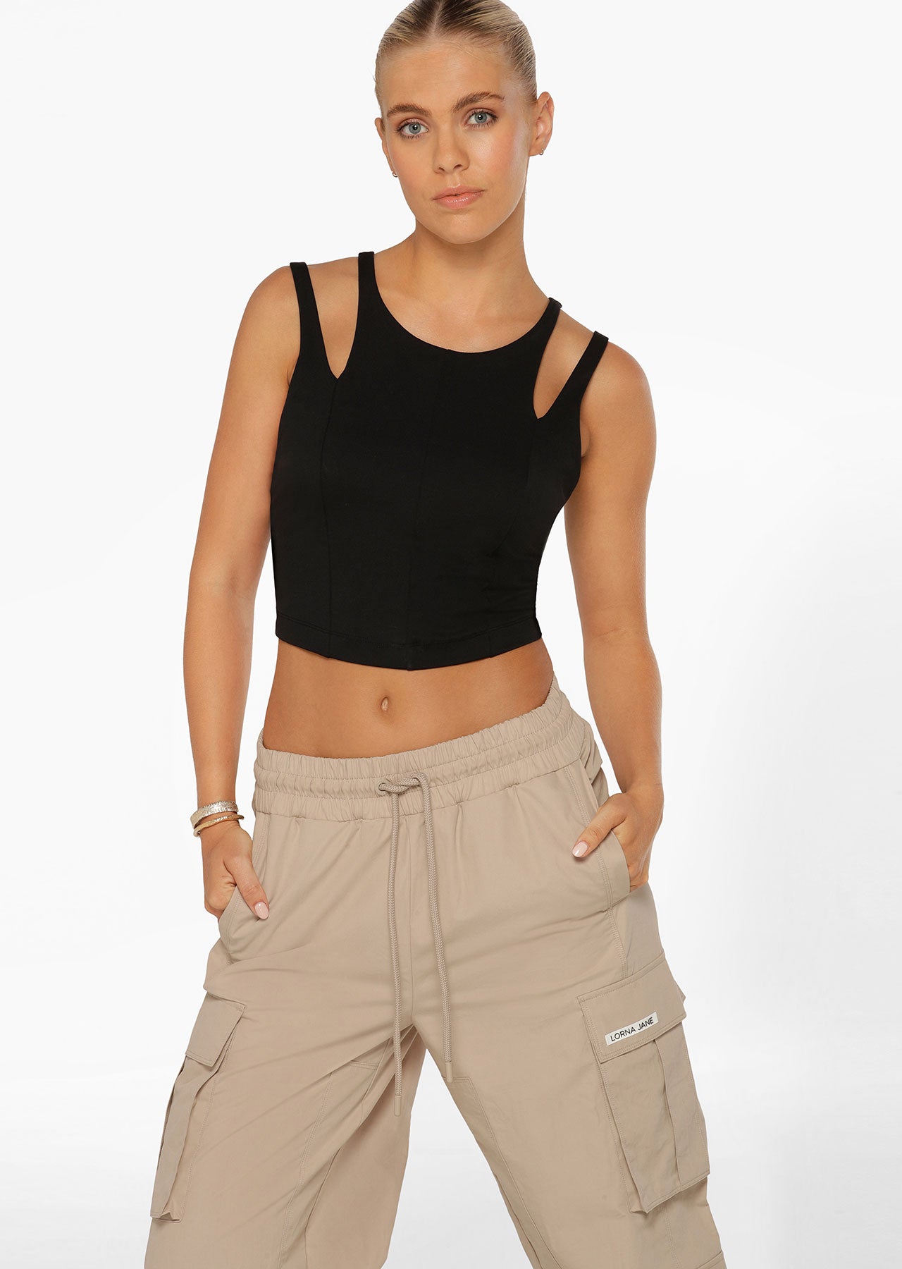 Lorna Jane Elements Recycled Cropped Active Bra Tank Combo - Black