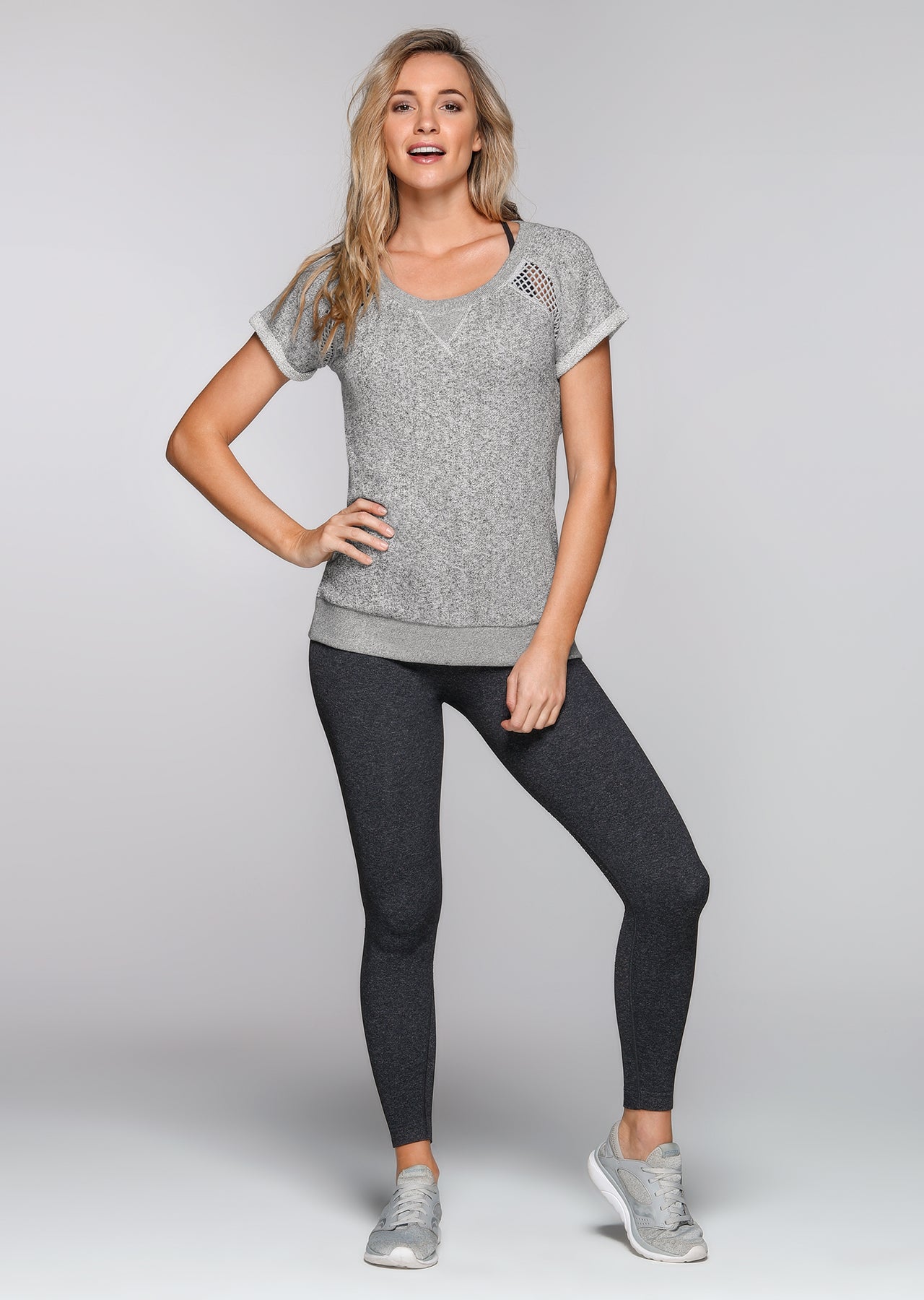 Lorna Jane Palm Springs Sweat S/Slv Top - Grey Marl