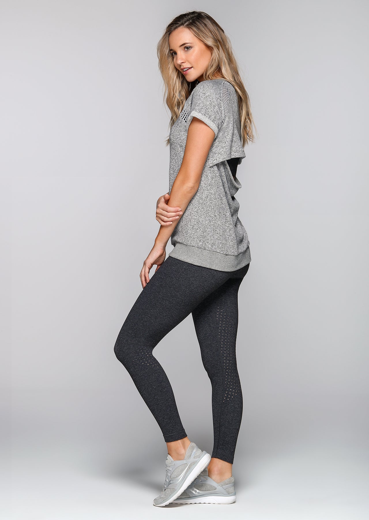 Lorna Jane Palm Springs Sweat S/Slv Top - Grey Marl