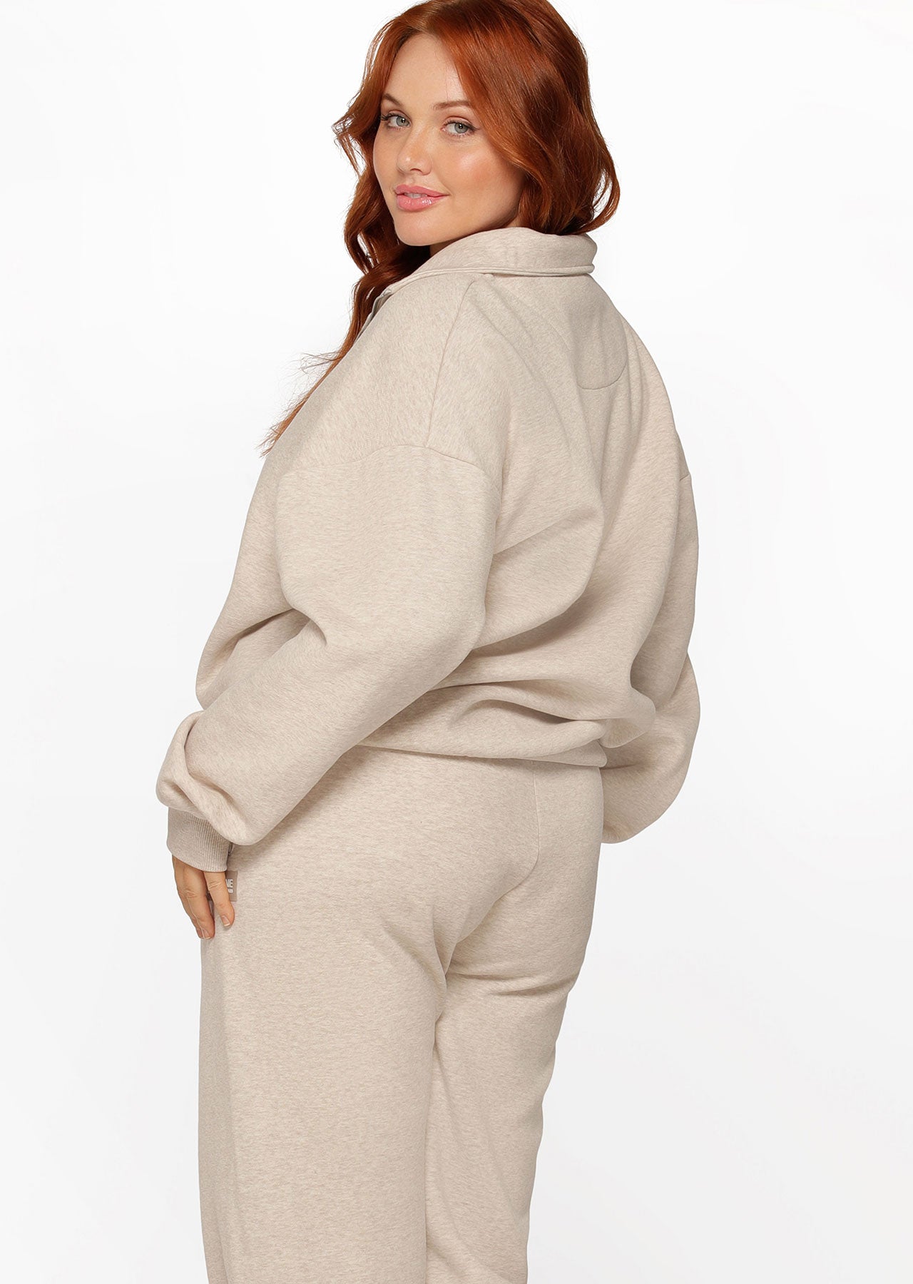 Lorna Jane Quater Zip Fleece Oversized Sweat - Oat Marl