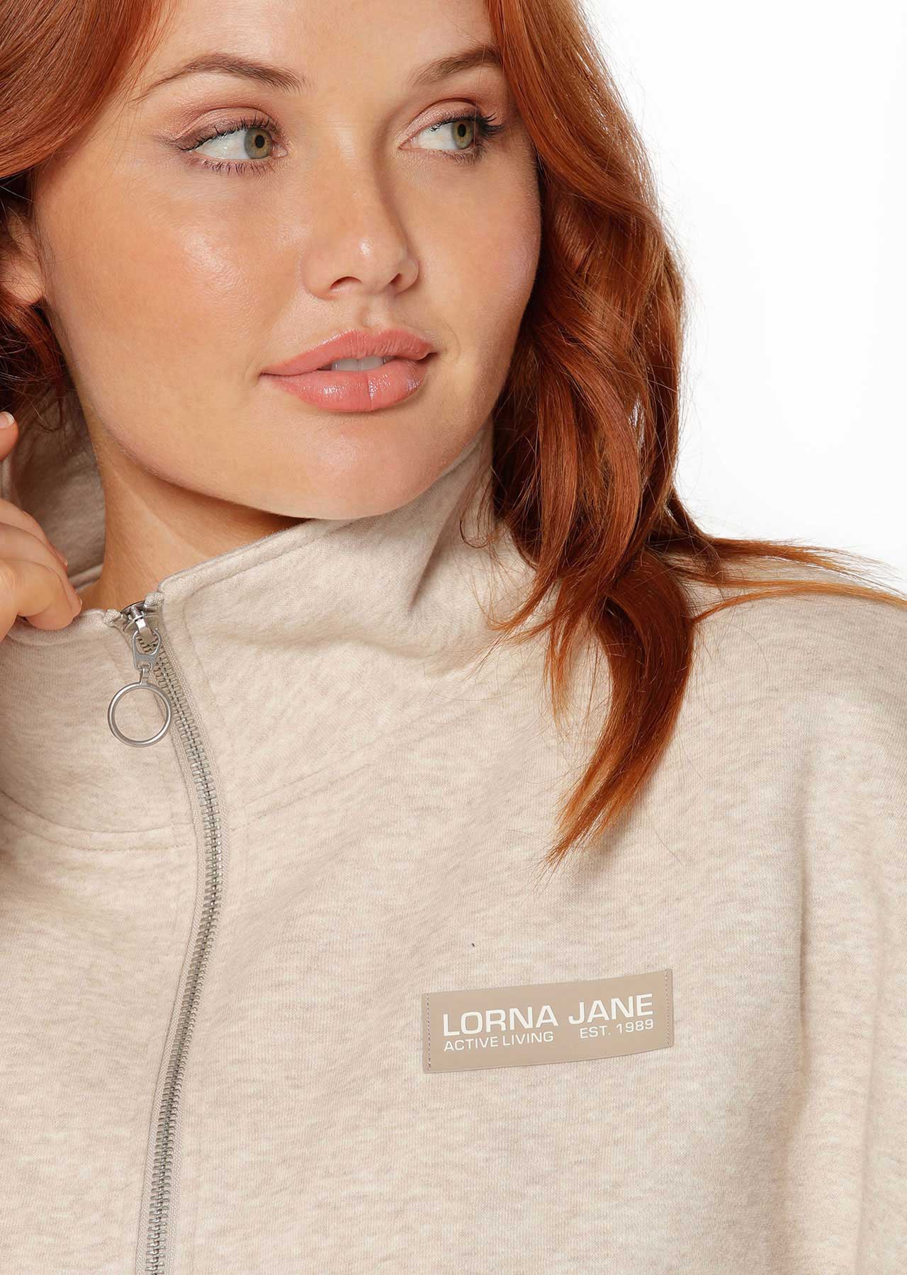 Lorna Jane Quater Zip Fleece Oversized Sweat - Oat Marl