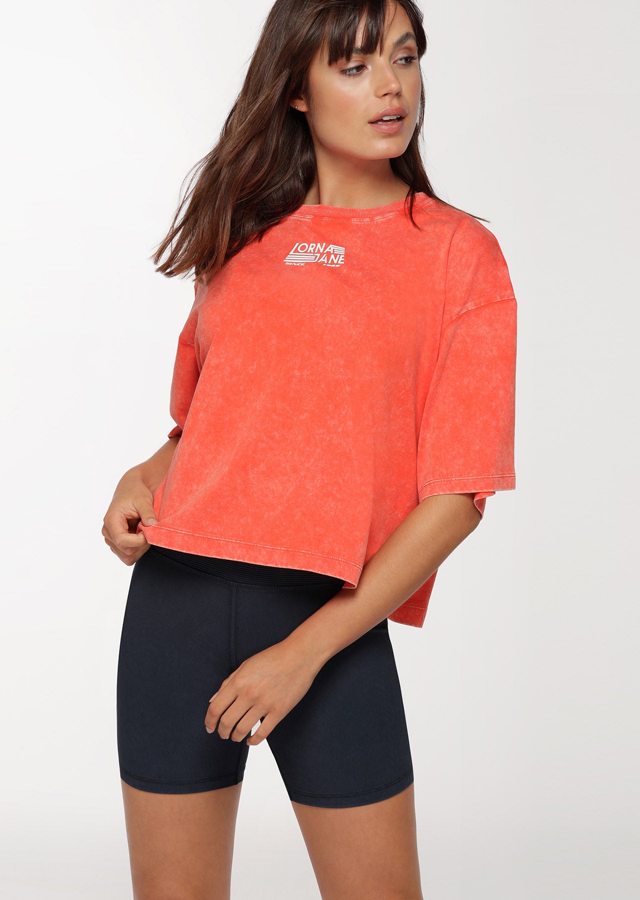 Lorna Jane Retro Classic Cropped Tee - Washed Chilli