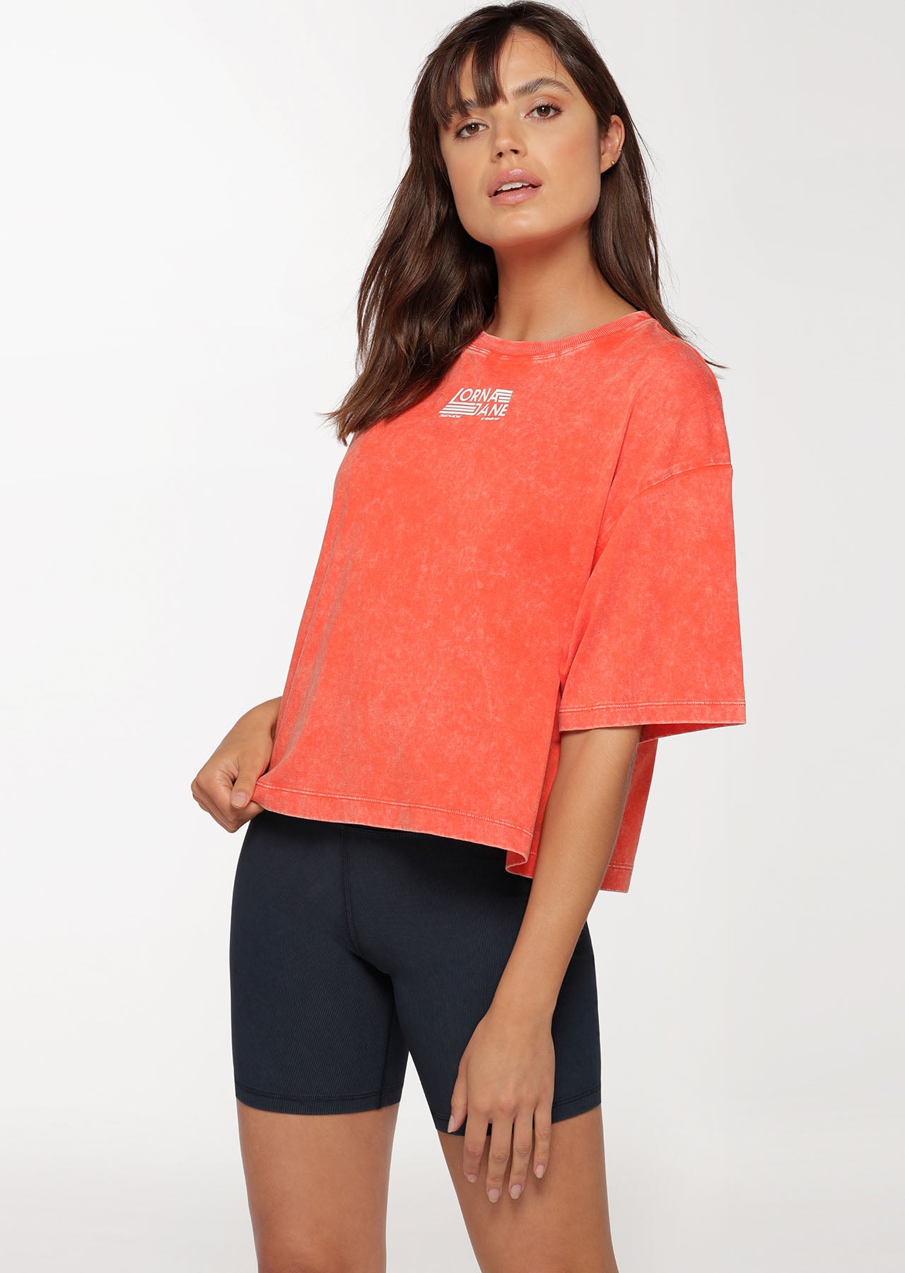 Lorna Jane Retro Classic Cropped Tee - Washed Chilli