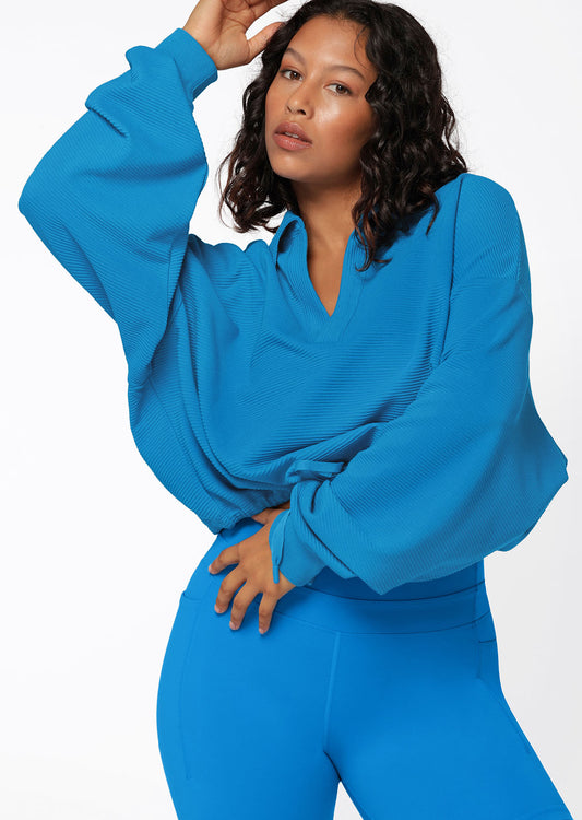 Lorna Jane Rib Polo Sweater - Cornflower