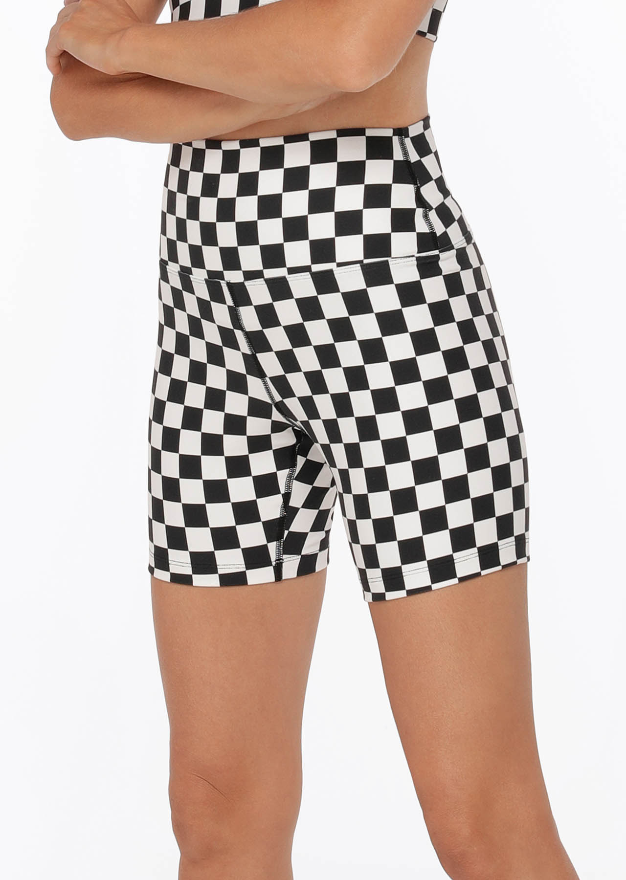 Lorna Jane Speedway Excel Bike Shorts - Black Checkerboard Print