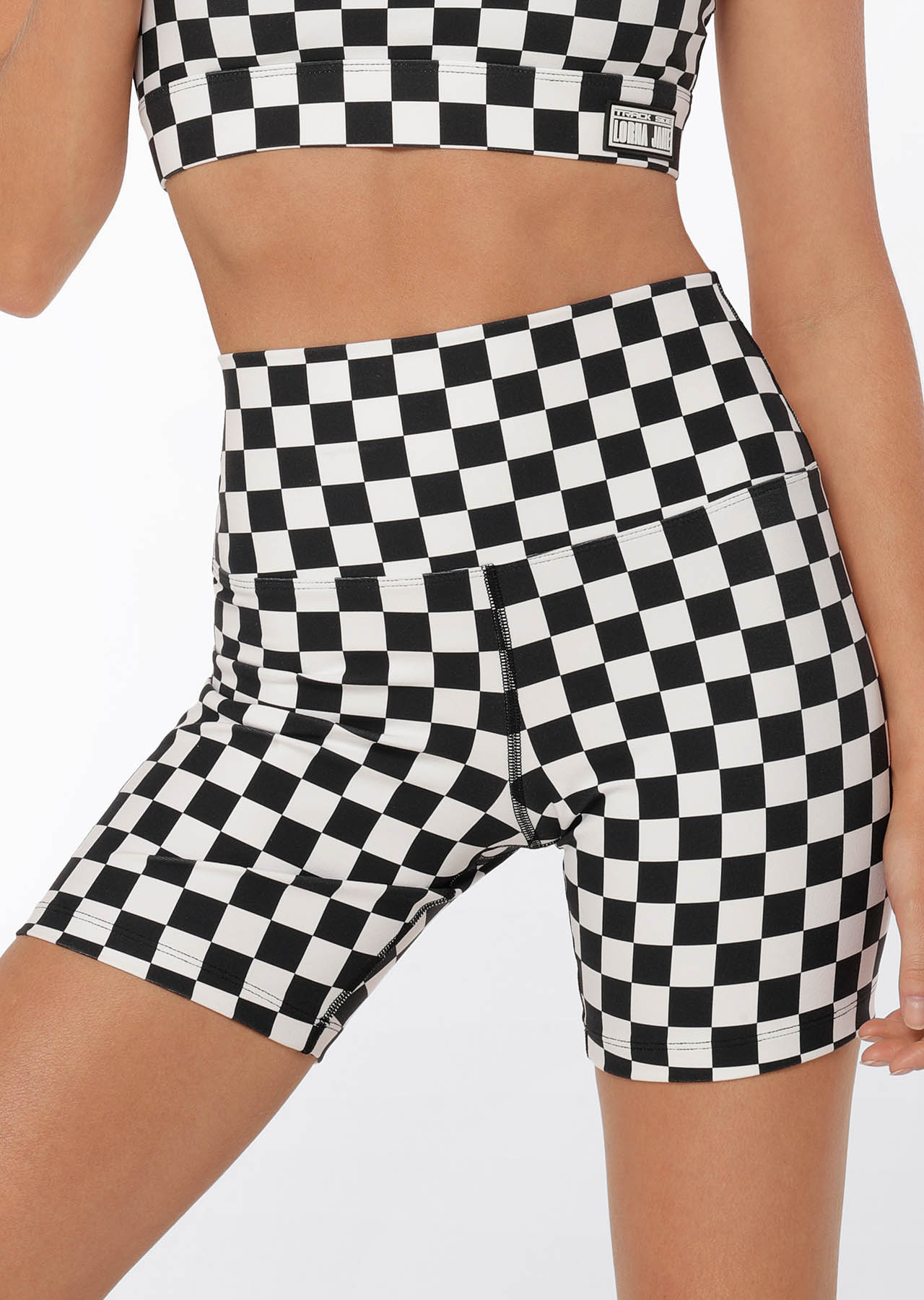 Lorna Jane Speedway Excel Bike Shorts - Black Checkerboard Print