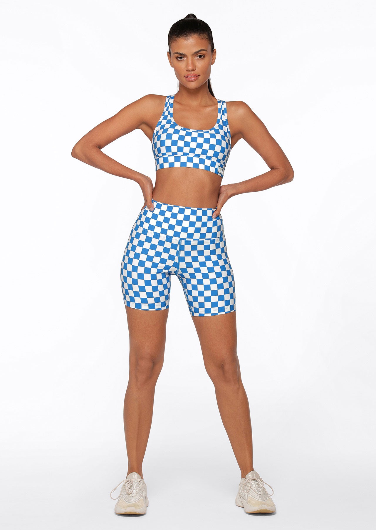 Lorna Jane Speedway Excel Bike Shorts - Cornflower Checkerboard Print