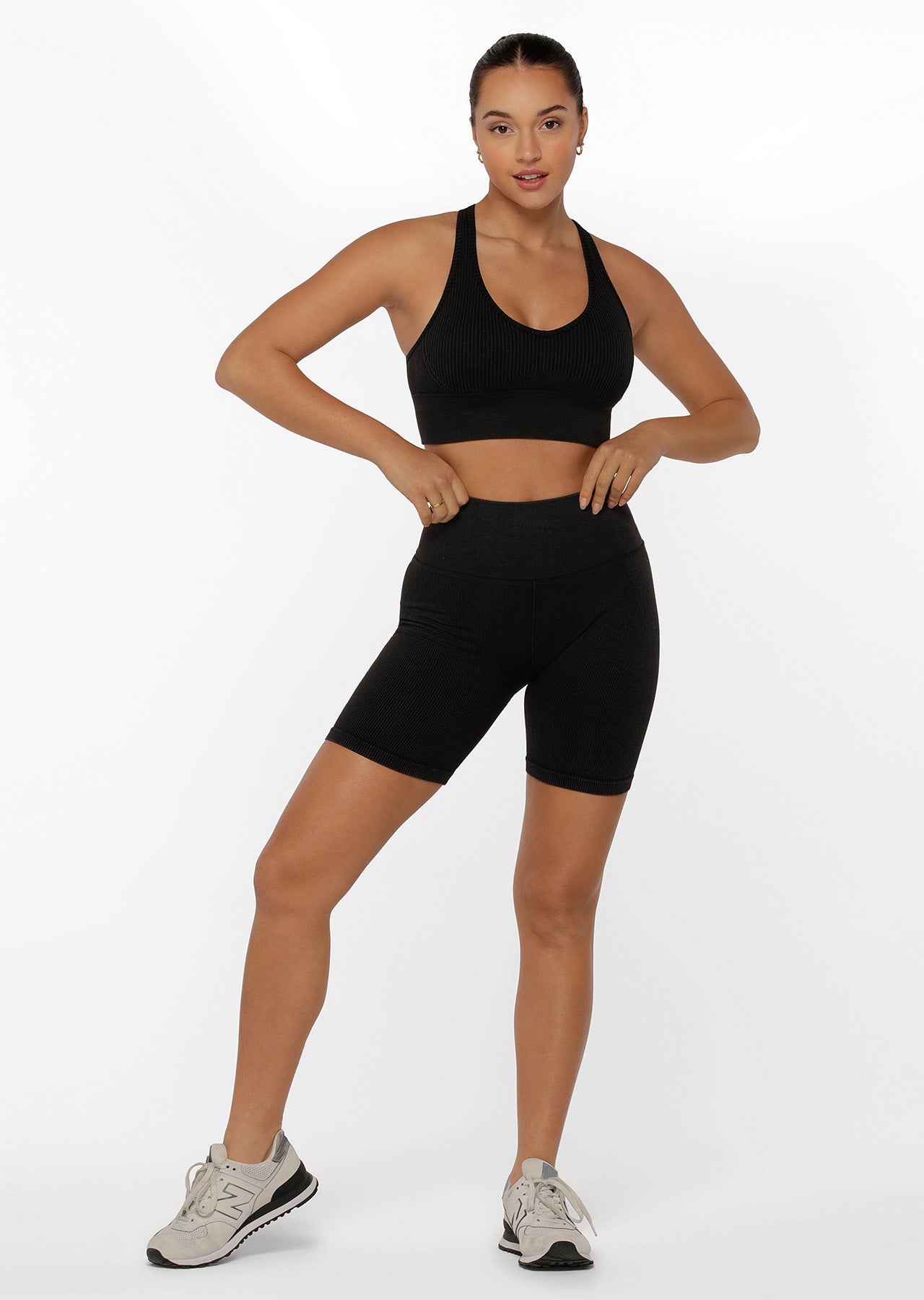 Lorna Jane Tempo Ribbed Seamless Bike Shorts - Washed Black