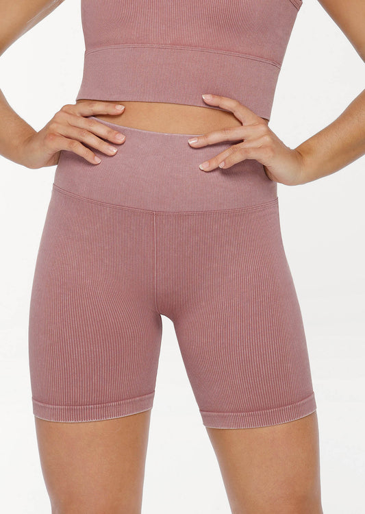 Lorna Jane Tempo Ribbed Seamless Bike Shorts - Washed Pecan