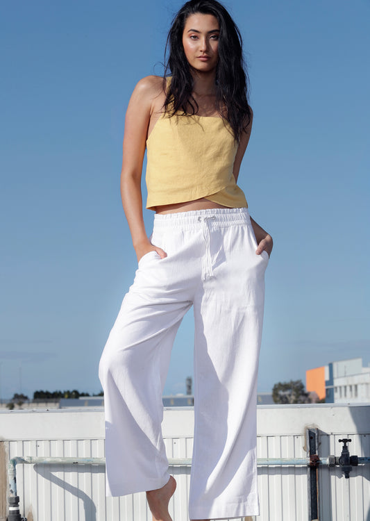 Lorna Jane Wide Leg Linen Pants - White