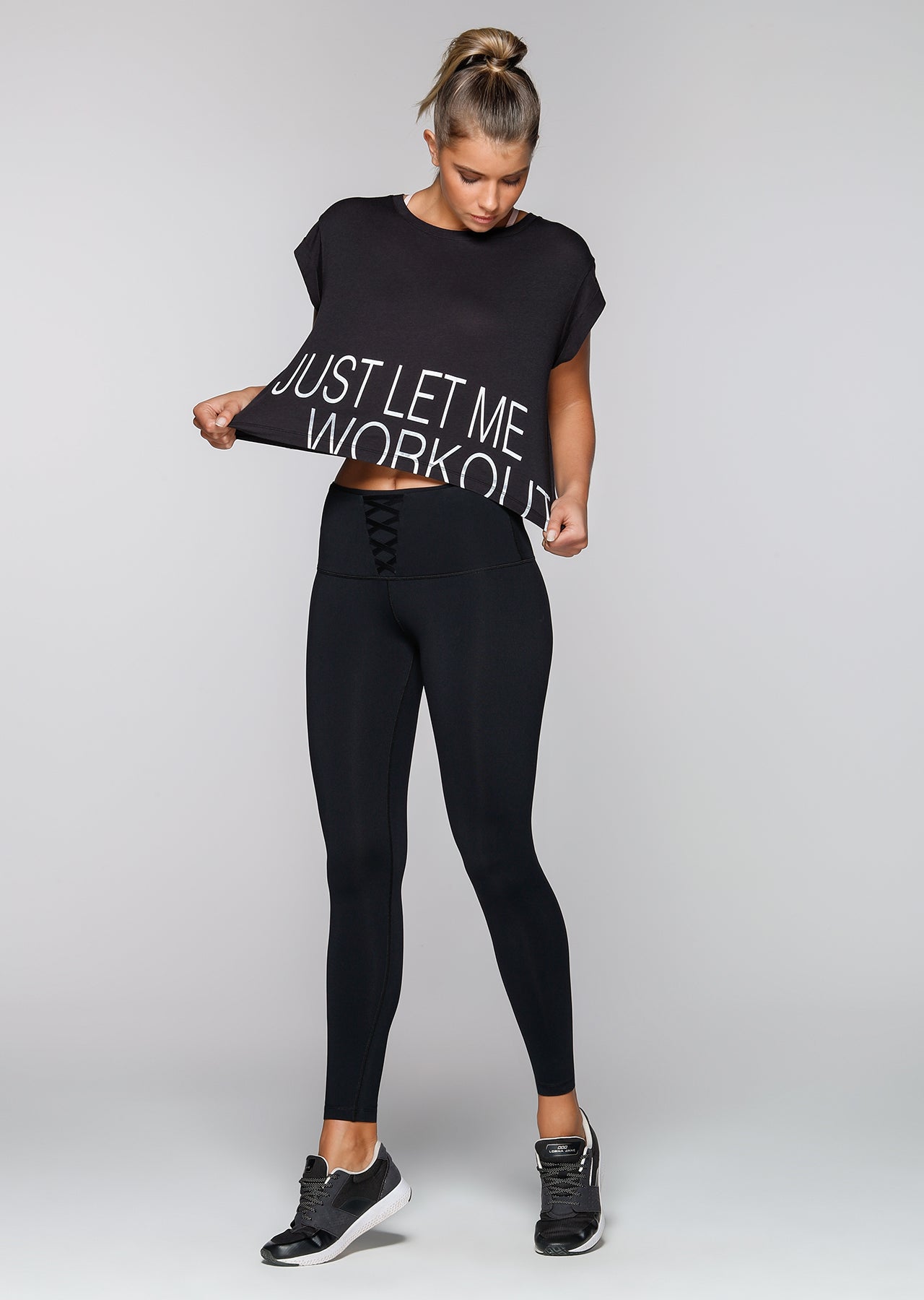 Lorna Jane Workout Cropped Tee - Black