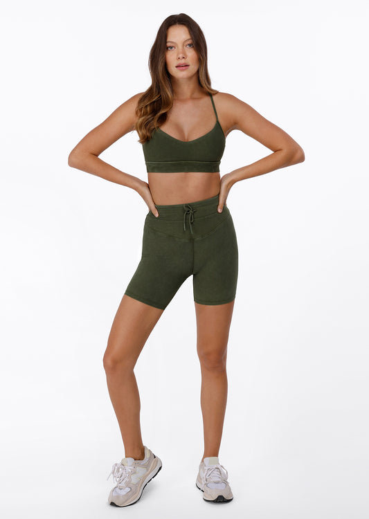 Lorna Jane Yin Washed Rib Bike Shorts - Washed Luxury Green