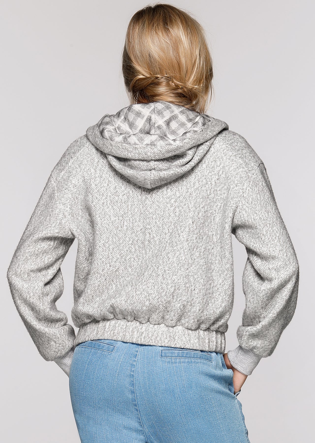 Lorna Jane Zoe Fleece Bomber Jacket - Light Grey Marl